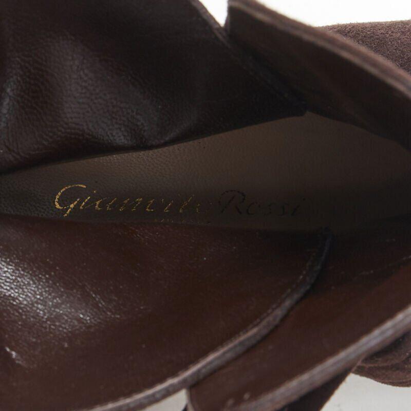 GIANVITO ROSSI dunkelbraune Wildleder-Stiefeletten mit Krawatte und klobigem Blockabsatz EU37 US7 im Angebot 5
