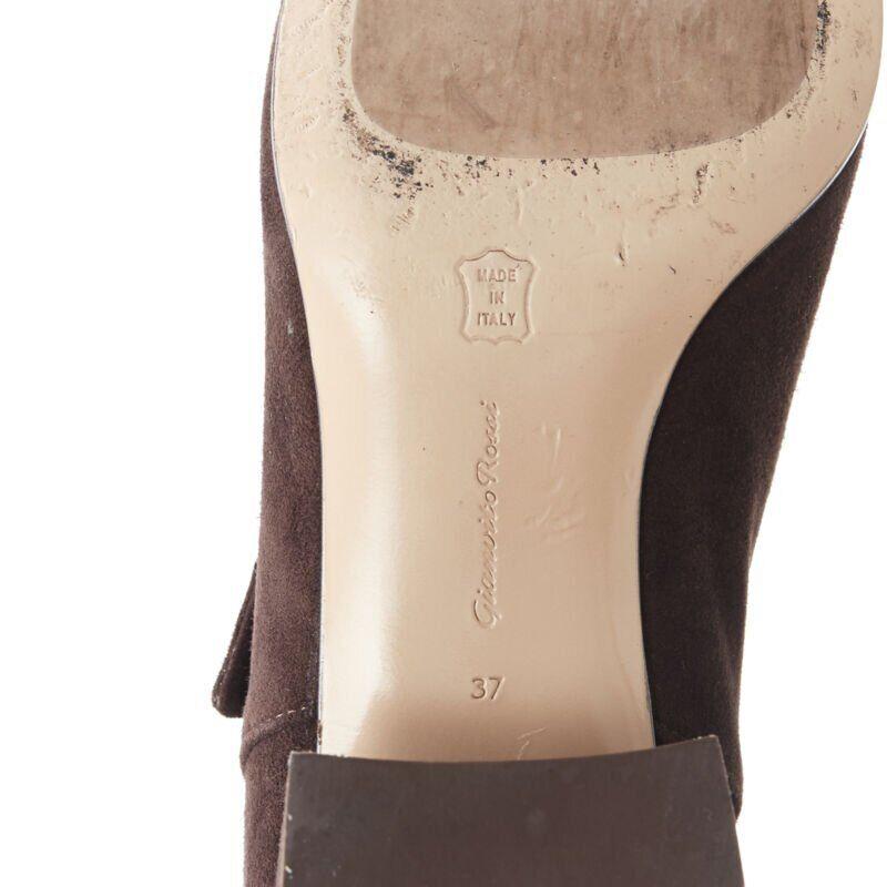 GIANVITO ROSSI dunkelbraune Wildleder-Stiefeletten mit Krawatte und klobigem Blockabsatz EU37 US7 im Angebot 6