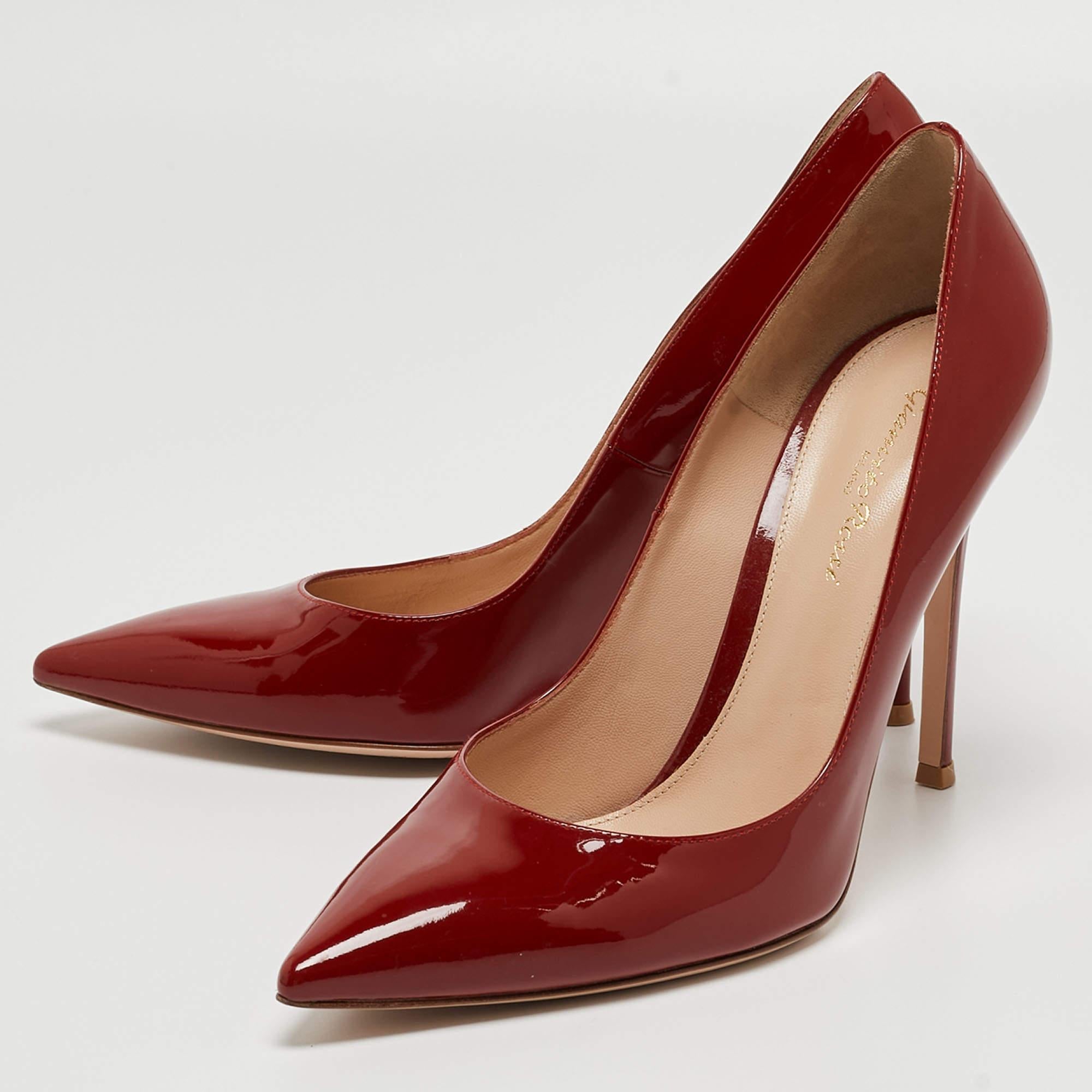 Gianvito Rossi Dark Red Patent Leather Pointed Toe Pumps Size 41 3