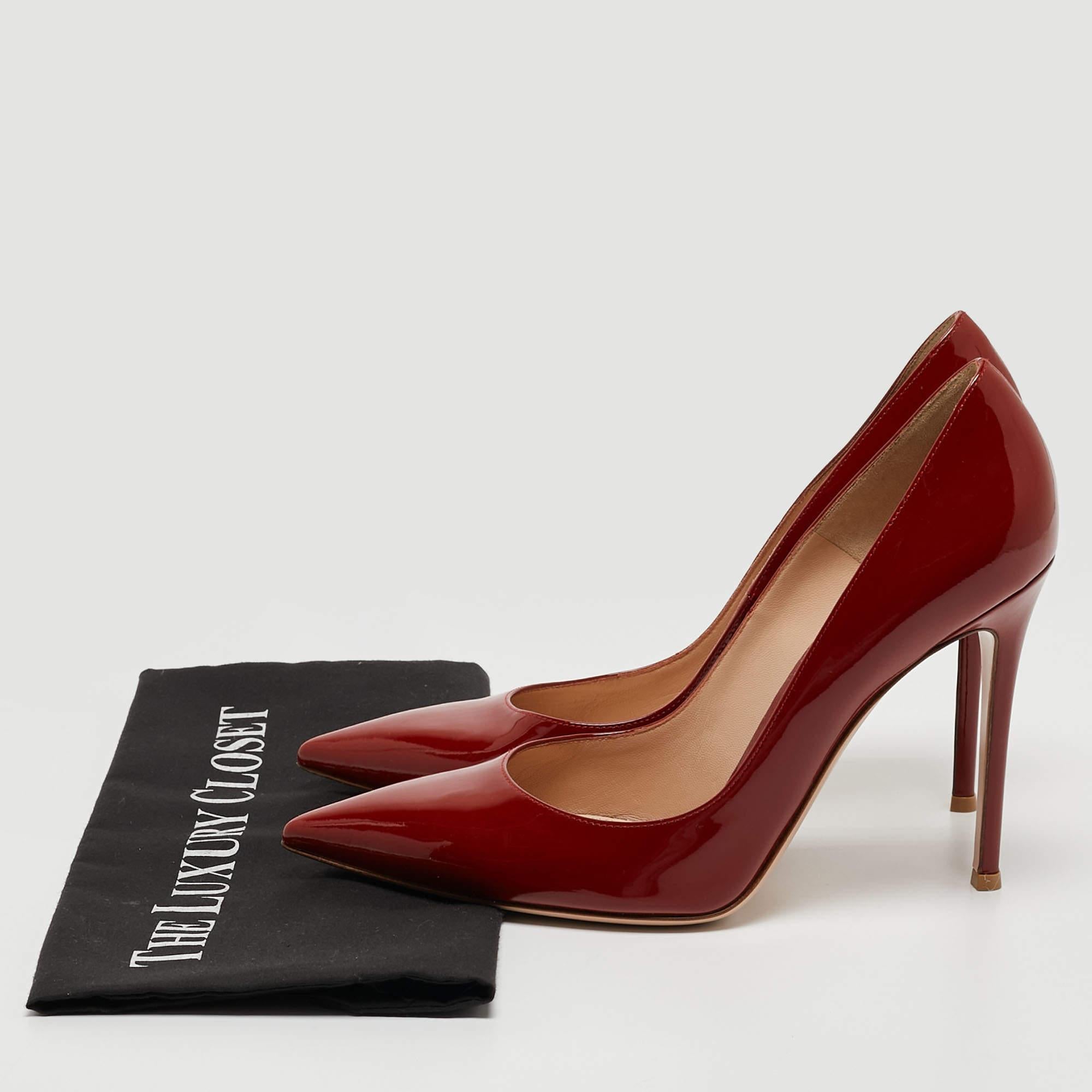 Gianvito Rossi Dark Red Patent Leather Pointed Toe Pumps Size 41 For Sale 5