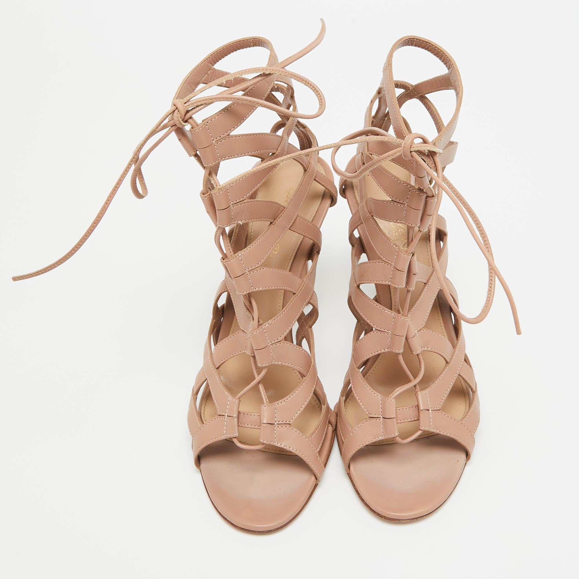 Brown Gianvito Rossi Dusty Pink Leather Gladiator Sandals Size 37.5 For Sale