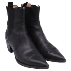 Gianvito Rossi Embroidered Western Ankle Boots in Black Leather