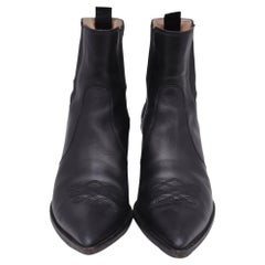 Gianvito Rossi Embroidered Western Ankle Boots in Black Leather