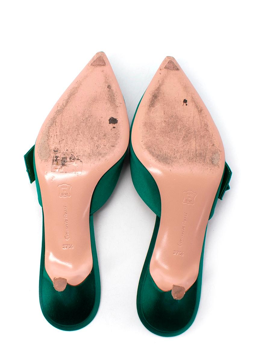 Women's Gianvito Rossi Emerald Green Satin Kyoto Bow Heeled Mules EU 37.5, US 7 For Sale