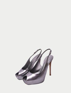 Gianvito Rossi Metallic Grey Peep-Toe Slingback Platform Heels - EU 38