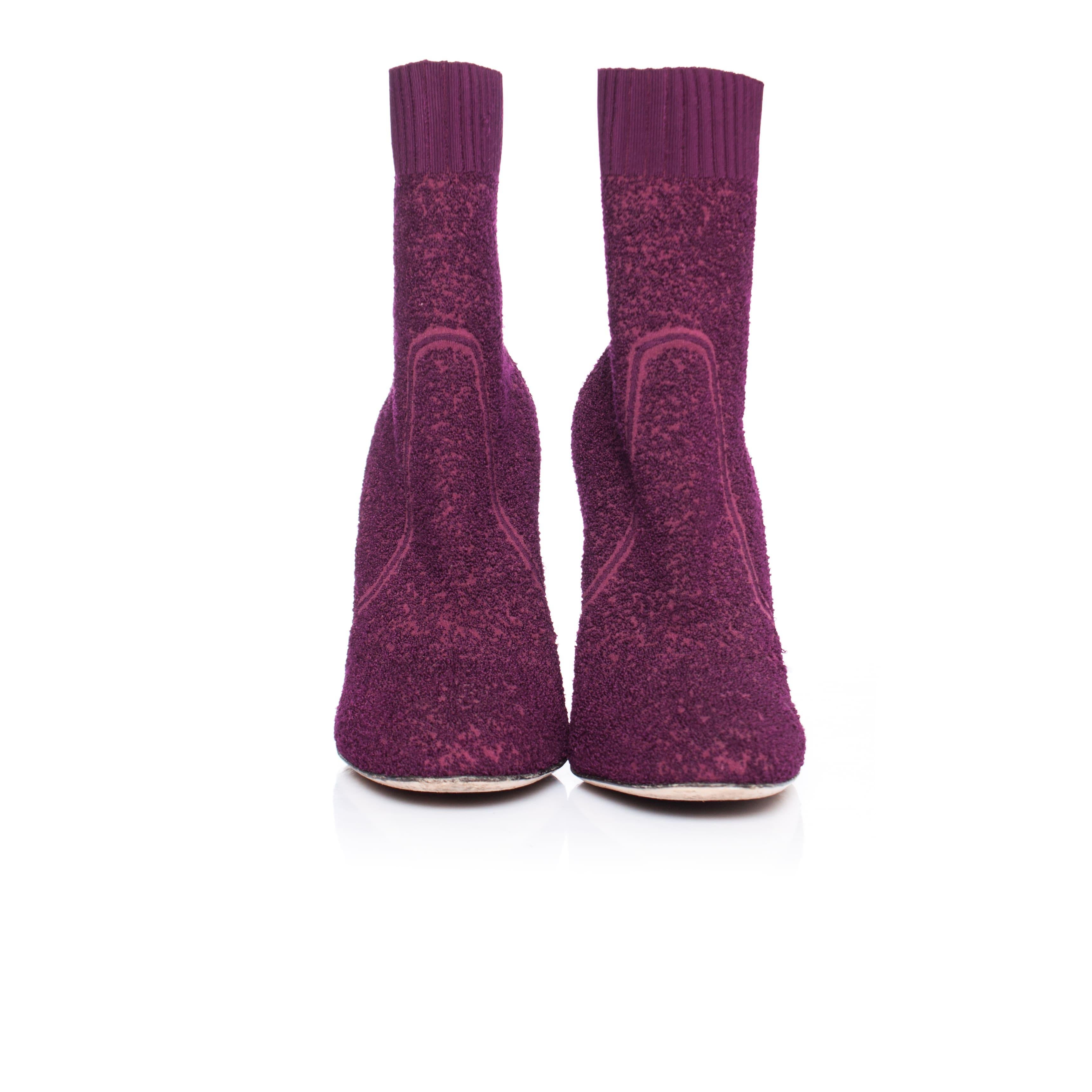 Purple Gianvito Rossi, Fiona boucle knit ankle boots For Sale
