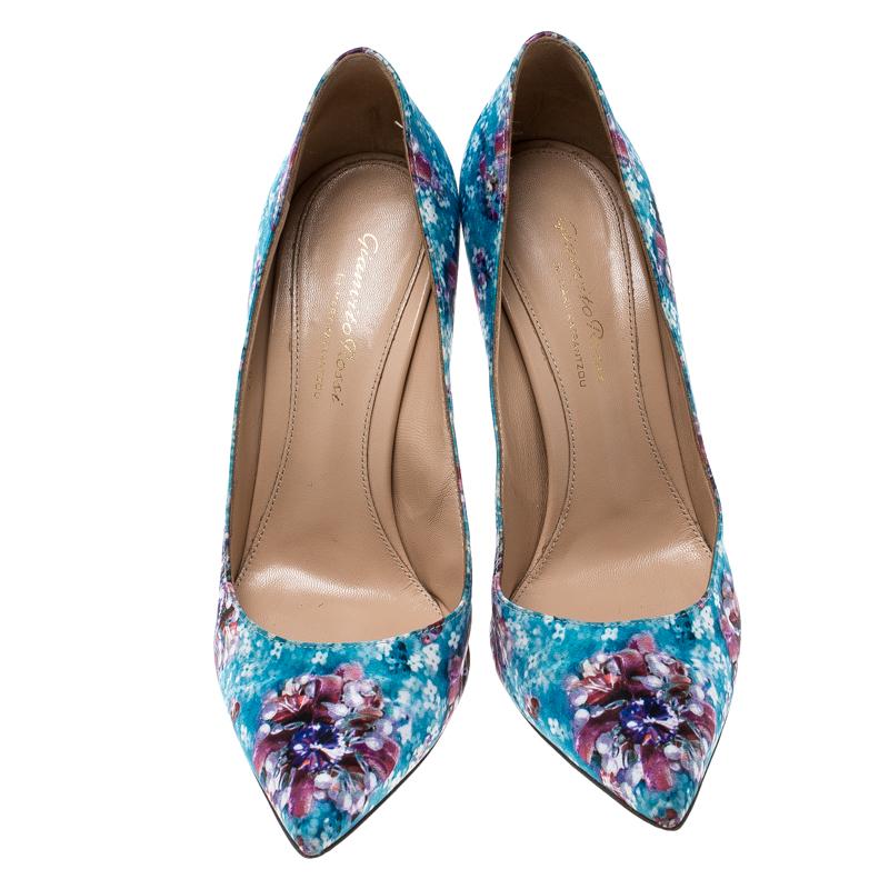 Gray Gianvito Rossi For Mary Katrantzou Floral Printed Fabric Pointed Toe Size 38.5