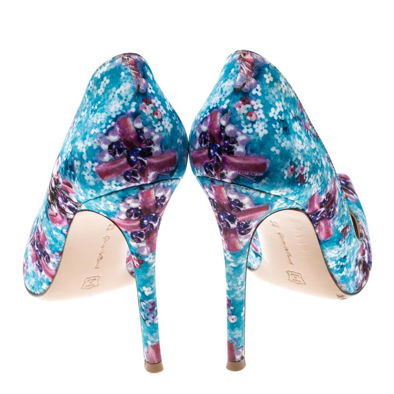 Gianvito Rossi For Mary Katrantzou Floral Printed Fabric Pointed Toe Size 38.5 1