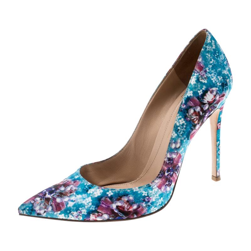 Gianvito Rossi For Mary Katrantzou Floral Printed Fabric Pointed Toe Size 38.5