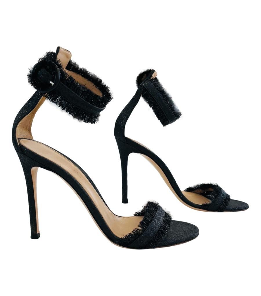 Gianvito Rossi Frayed Detail Suede Sandals In Excellent Condition For Sale In London, GB