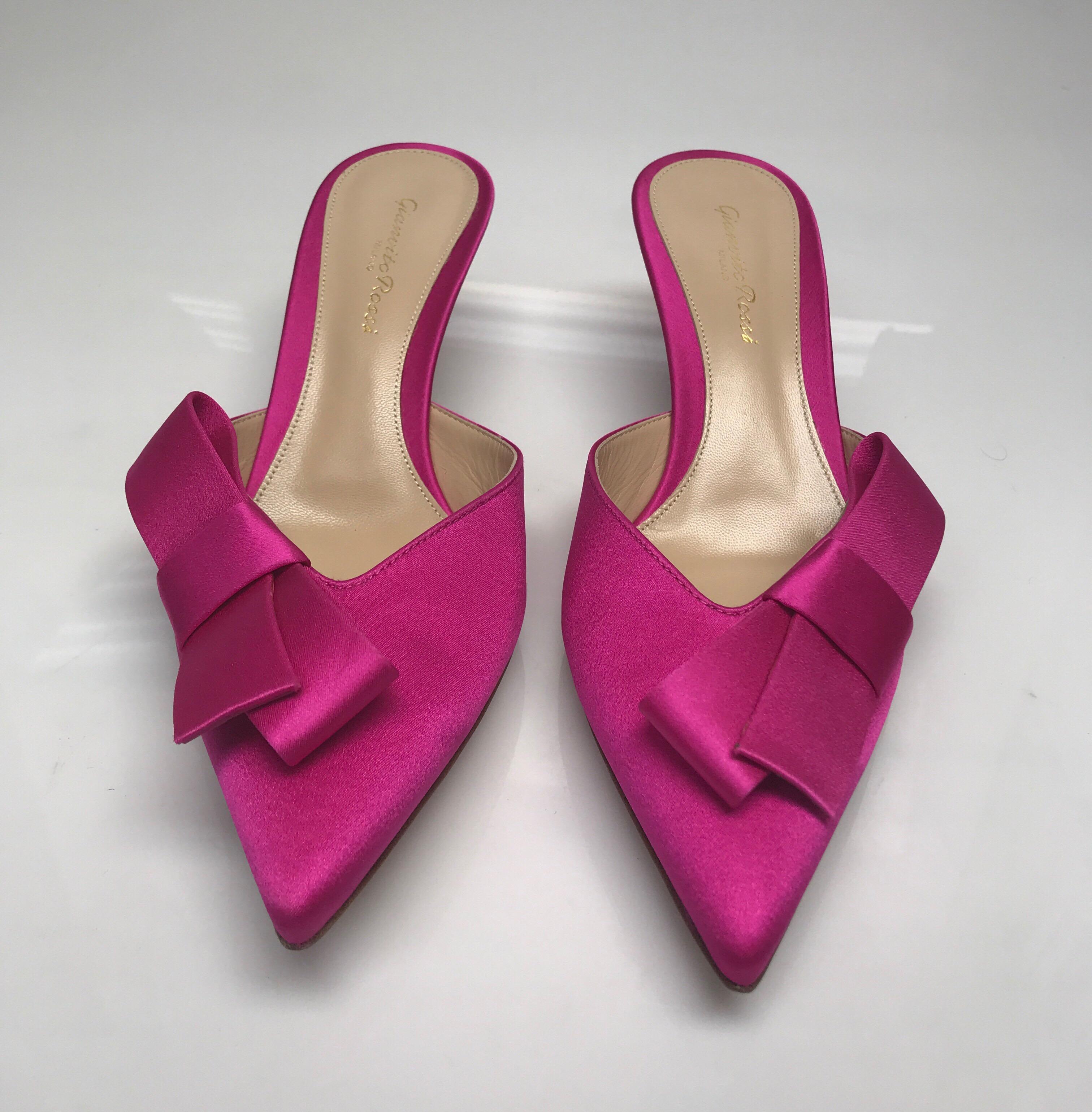 fuchsia satin heels