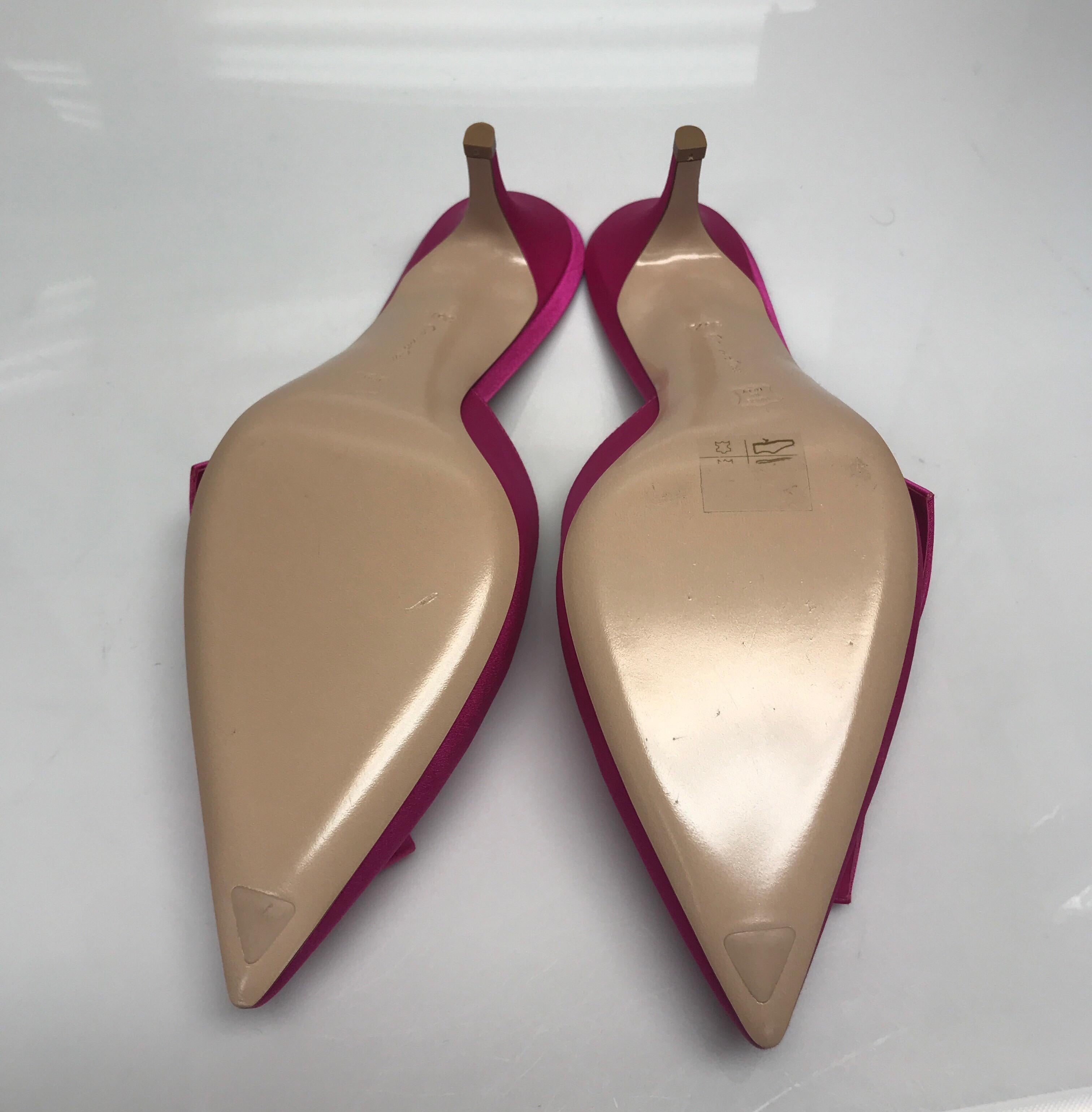 Gianvito Rossi Fuchsia Satin Open Back Pointed Heel w/ Bow-38.5 1