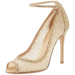 Gianvito Rossi Gemma Crystal Peep-Toe Ankle-Strap Pumps