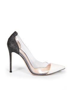 Gianvito Rossi Glitter Plexi Pointed Toe Heels Size IT 37.5