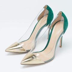 Gianvito Rossi Gold/Green Leather  Suede and PVC Plexi Pumps Size 41.5