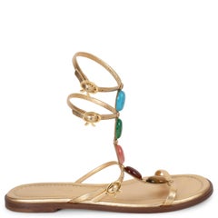 GIANVITO ROSSI gold leather 2023 SHANTI EMBELLIISHED Sandals Shoes 38.5