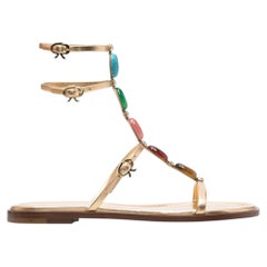 GIANVITO ROSSI gold leather 2023 SHANTI EMBELLIISHED Sandals Shoes 38.5