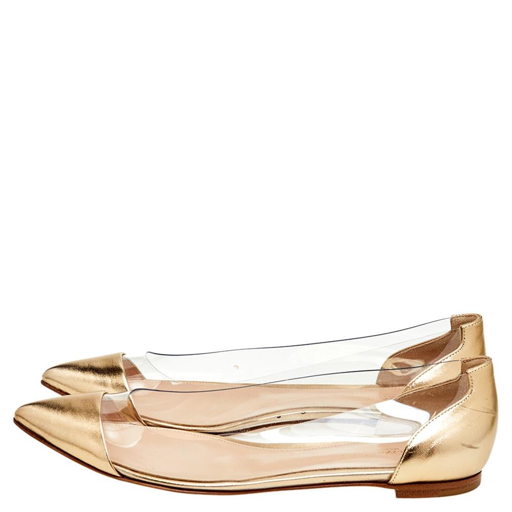 Gianvito Rossi Gold Leather And PVC Plexi Pointed Toe Ballet Flats Size 39.5 3
