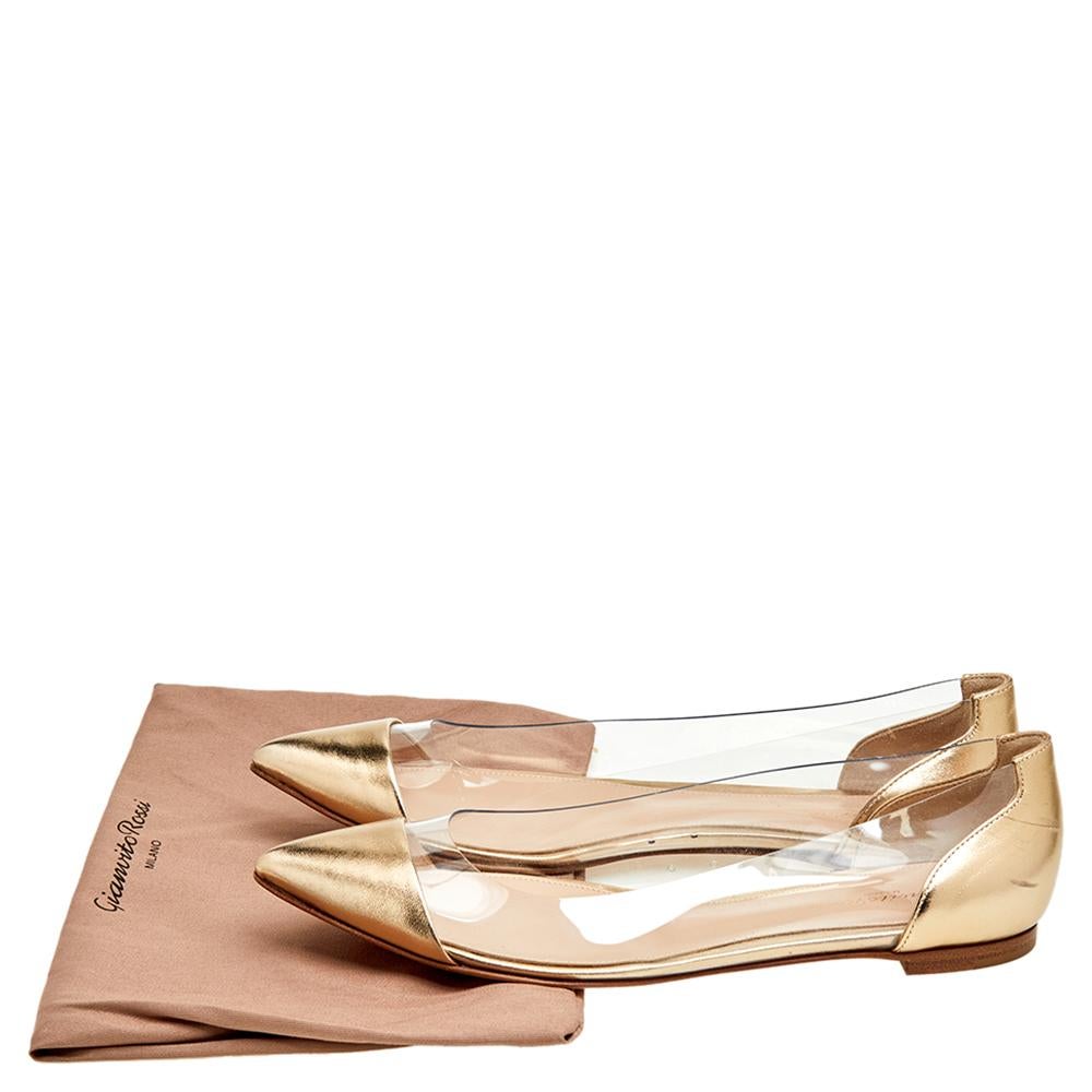 Gianvito Rossi Gold Leather And PVC Plexi Pointed Toe Ballet Flats Size 39.5 4