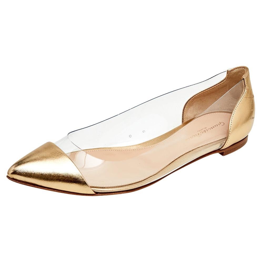 Gianvito Rossi Gold Leather And PVC Plexi Pointed Toe Ballet Flats
