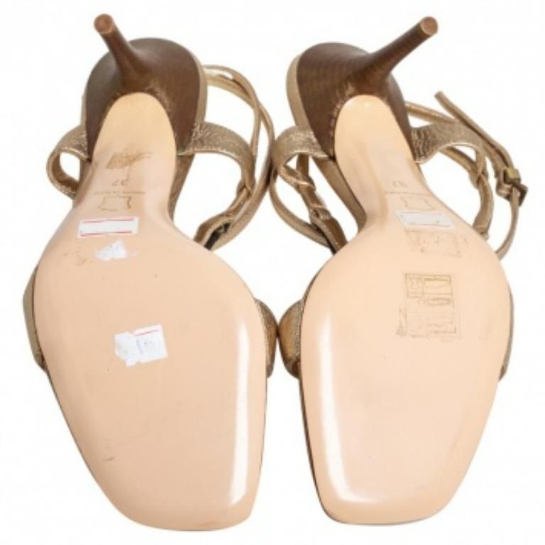 Gianvito Rossi Gold Leather Embellished Ankle Strap Sandals Size 37 1