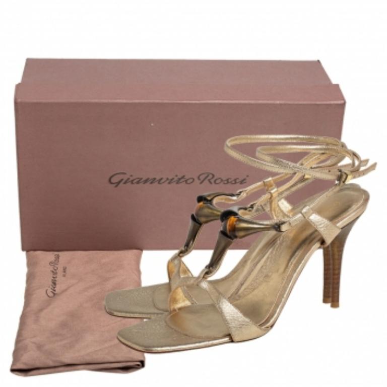 Gianvito Rossi Gold Leather Embellished Ankle Strap Sandals Size 37 3