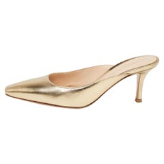 Gianvito Rossi Gold Leather Lindsay Mules Size 35.5