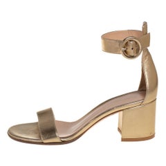 Gianvito Rossi Gold Leather Portofino Block Heel Sandals Size 37