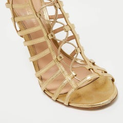 Gianvito Rossi Gold Leather Strappy Lace Up Sandals Size 41