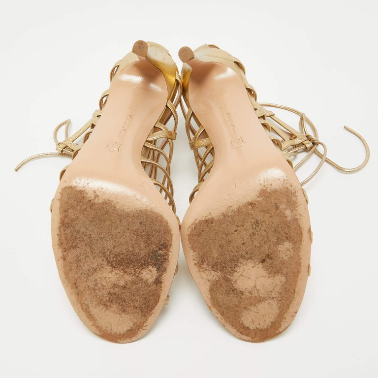 Sandales à Lacets Gianvito Rossi En Cuir Doré - Taille 41, Talon 12.5cm, Occasion En Très Bon état