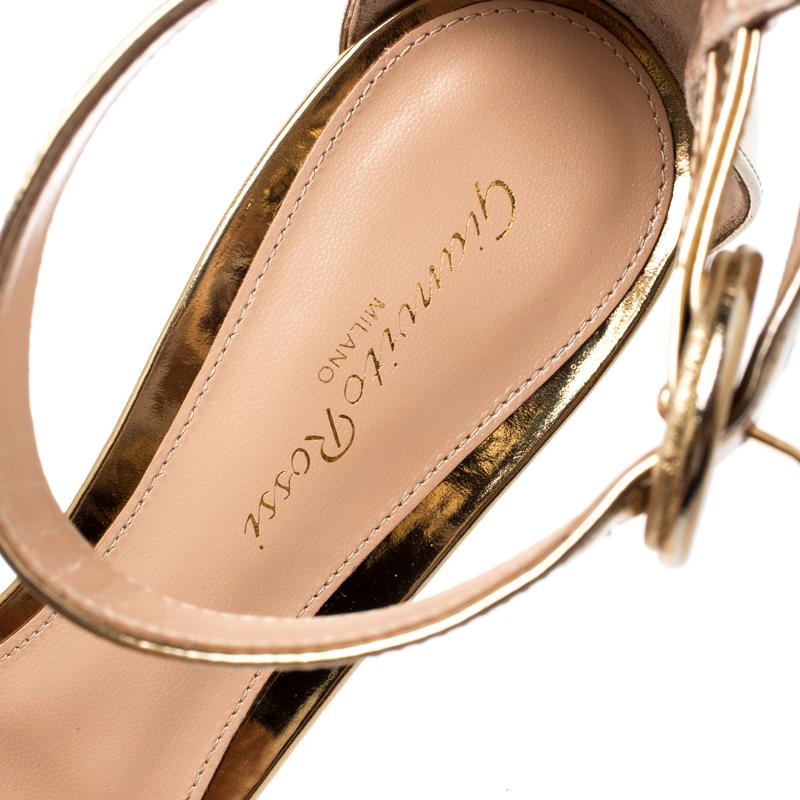 Women's Gianvito Rossi Gold Metallic Leather Portofino Ankle Strap Sandals 38