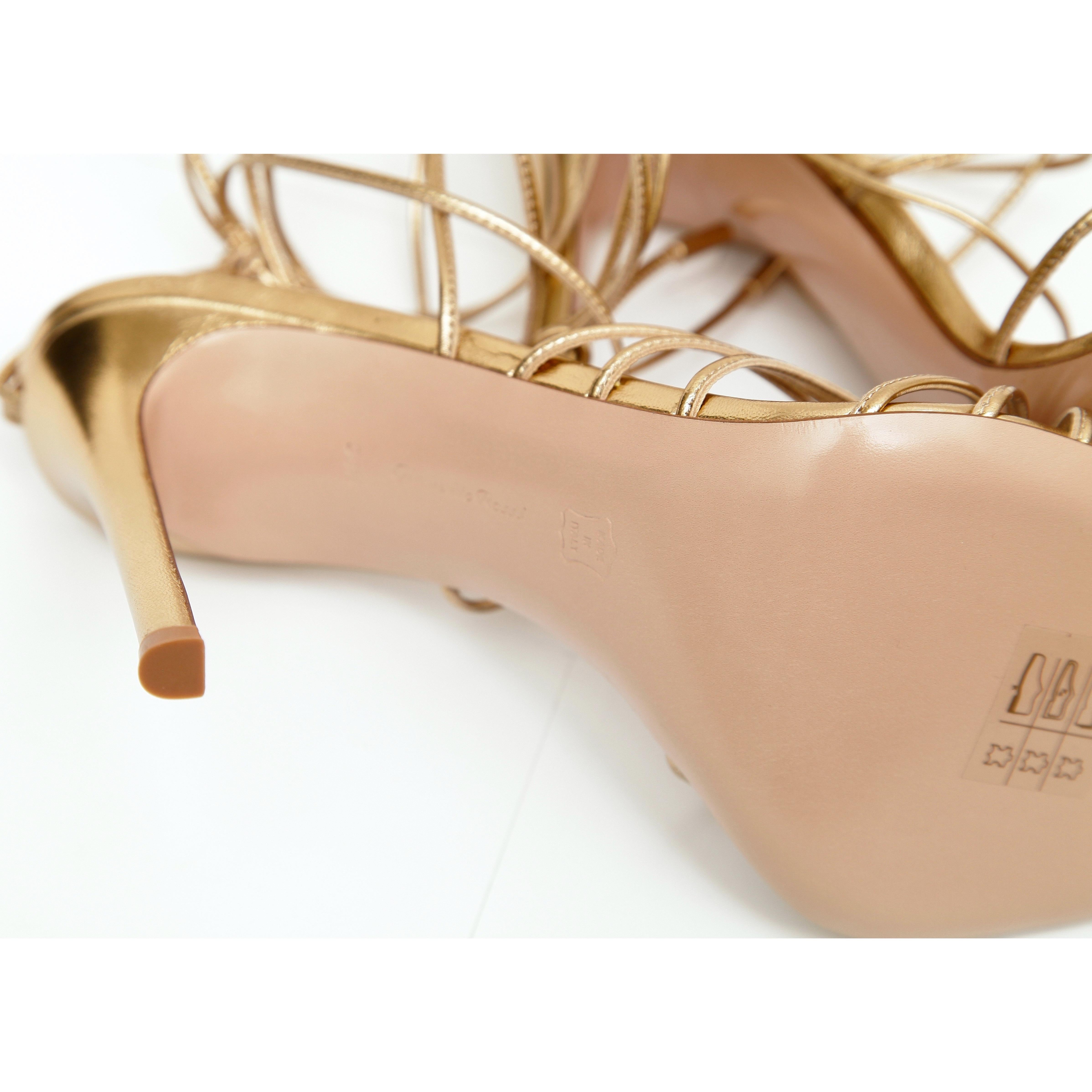 GIANVITO ROSSI Gold Metallic Leather SYLVIE Strappy Sandal Ankle Tie 38.5 NIB For Sale 3