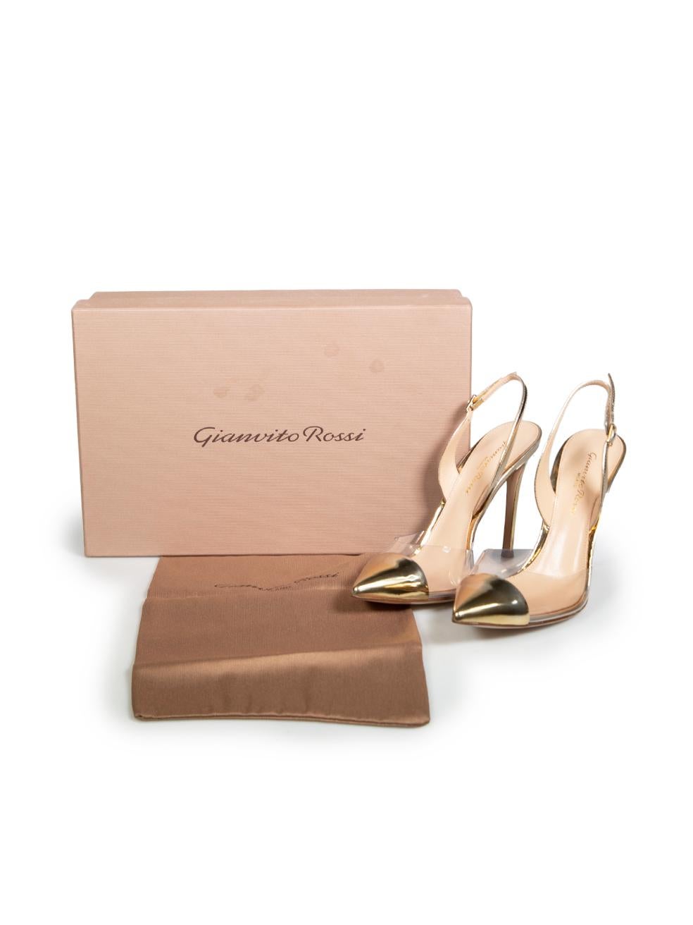 Gianvito Rossi Gold Patent Slingback Heels Size IT 36.5 For Sale 3