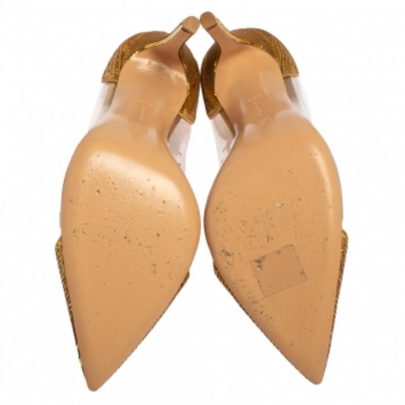 Gianvito Rossi Gold Sequins And PVC Embellished Plexi Pumps Size 39.5 For Sale 2