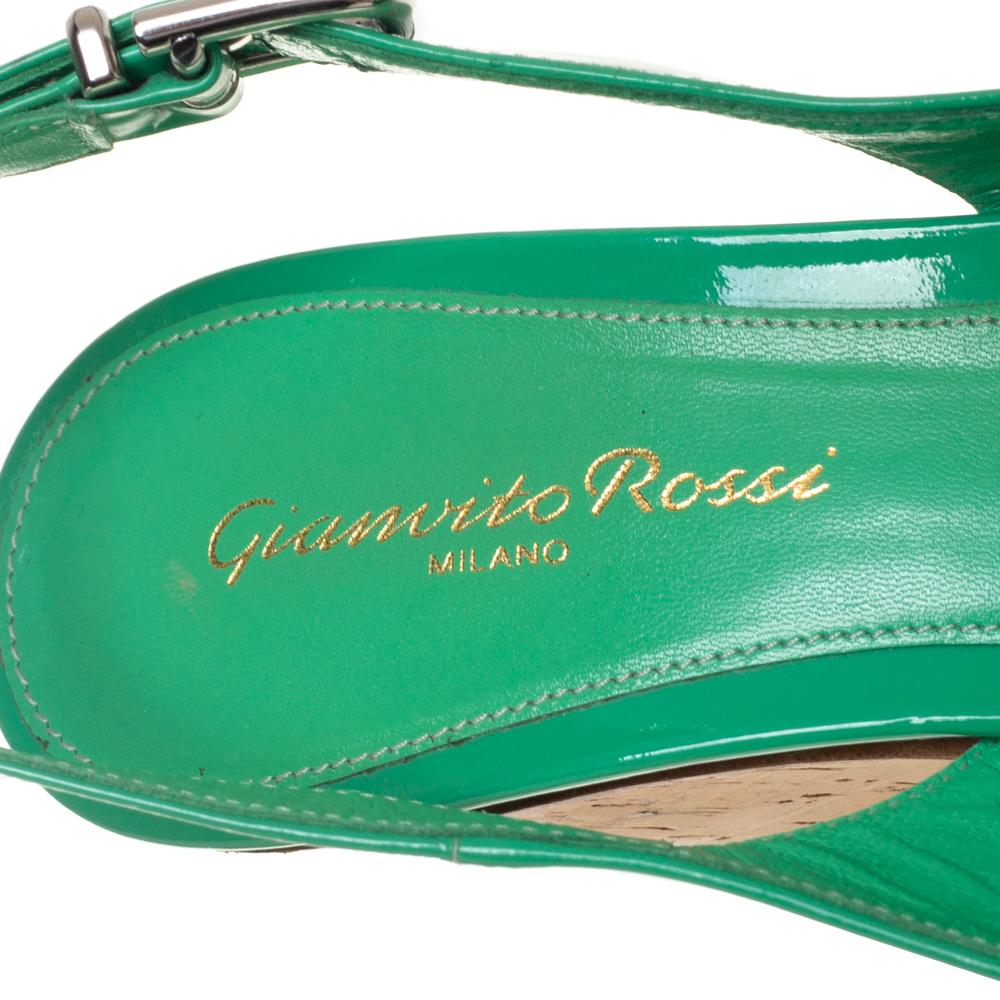 Gianvito Rossi Green Cork Wedge Platform Slingback Sandals Size 37 In Good Condition For Sale In Dubai, Al Qouz 2