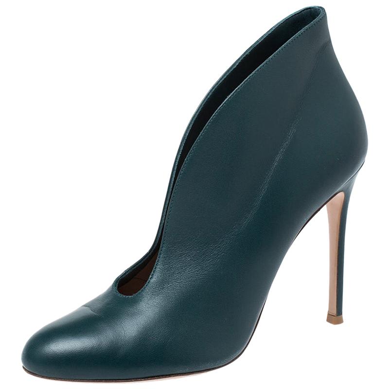 Gianvito Rossi Grüne Lederstiefeletten mit runder Zehe Größe 39