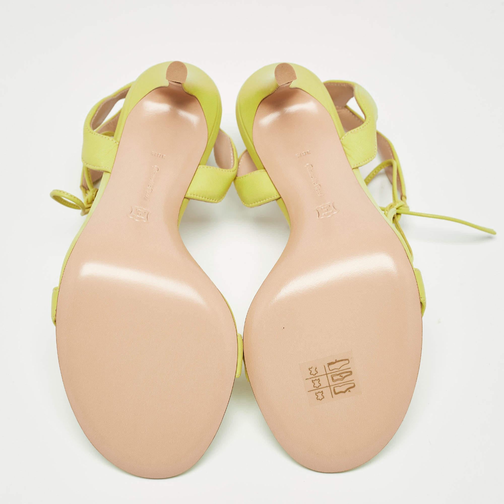 Gianvito Rossi Green Leather Wavy Ankle Tie Sandals Size 38.5 1