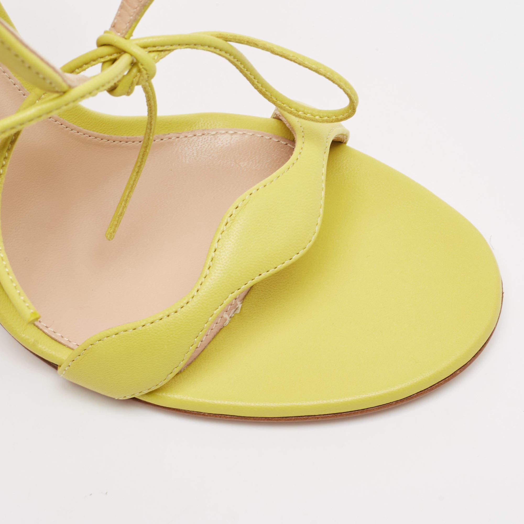 Gianvito Rossi Green Leather Wavy Ankle Tie Sandals Size 39.5 2