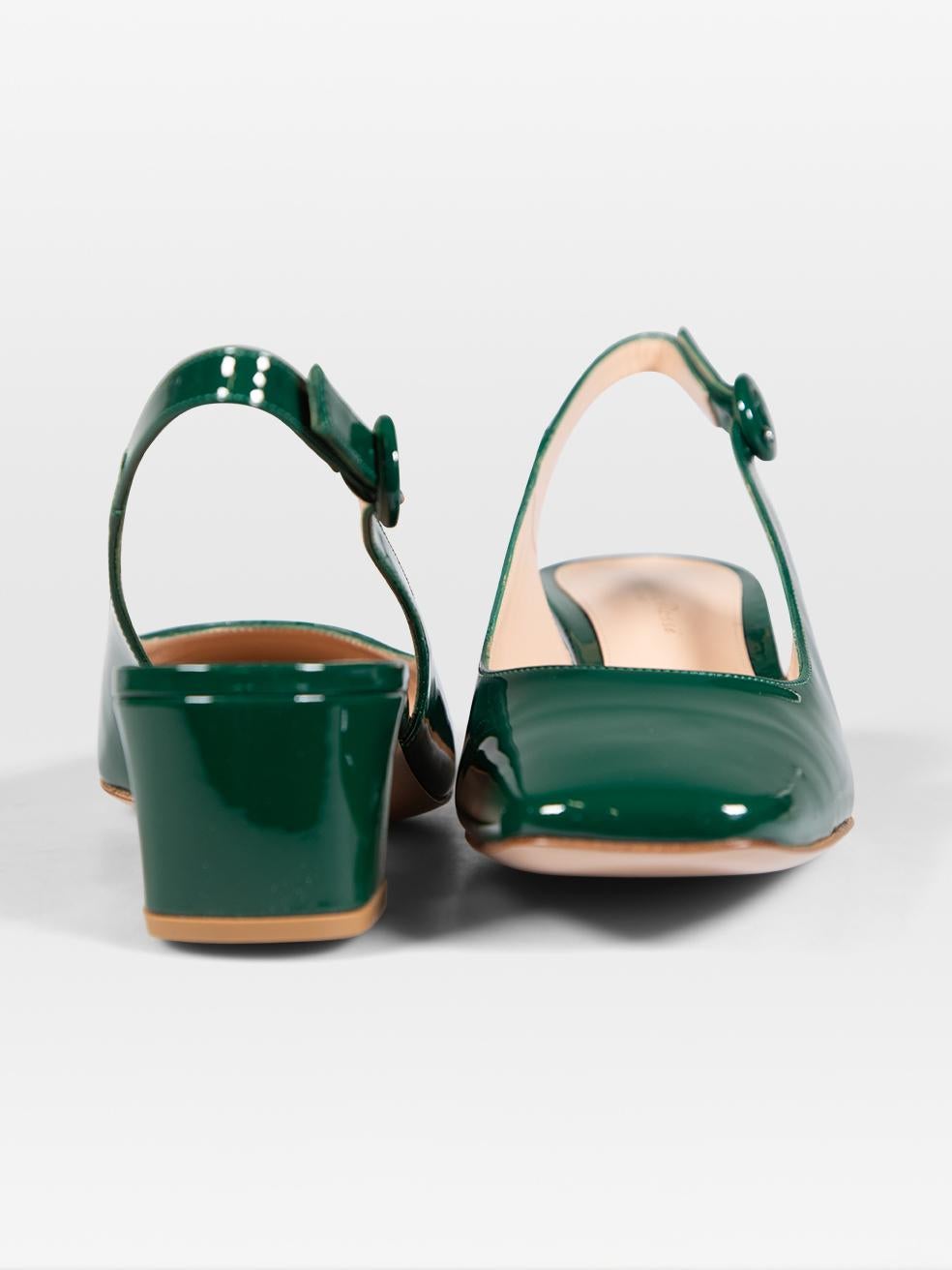 Black Gianvito Rossi Green Patent Square Toe Heels Size IT 39.5 For Sale