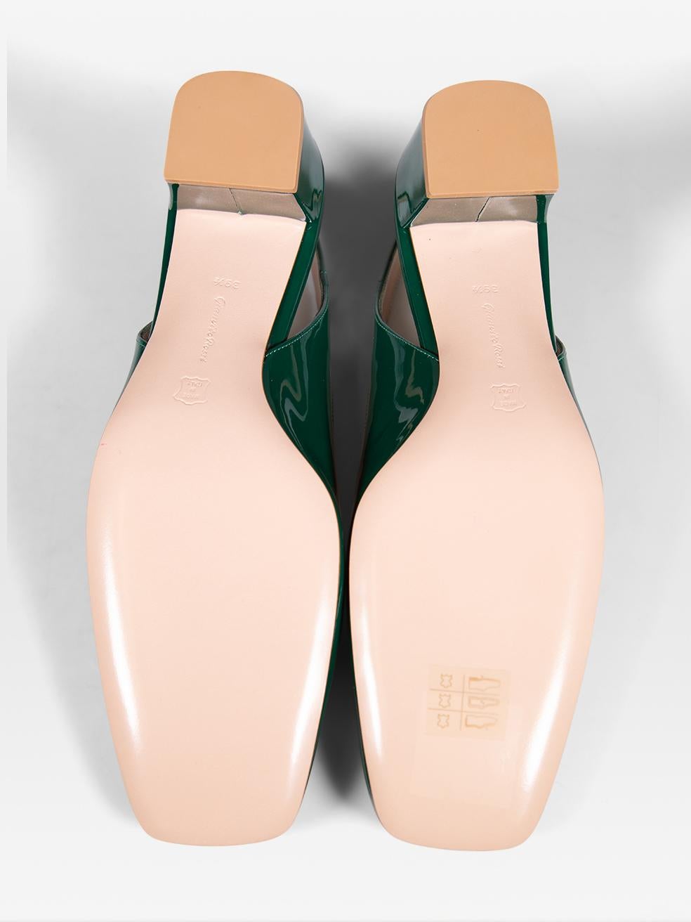 Gianvito Rossi Green Patent Square Toe Heels Size IT 39.5 In New Condition For Sale In London, GB