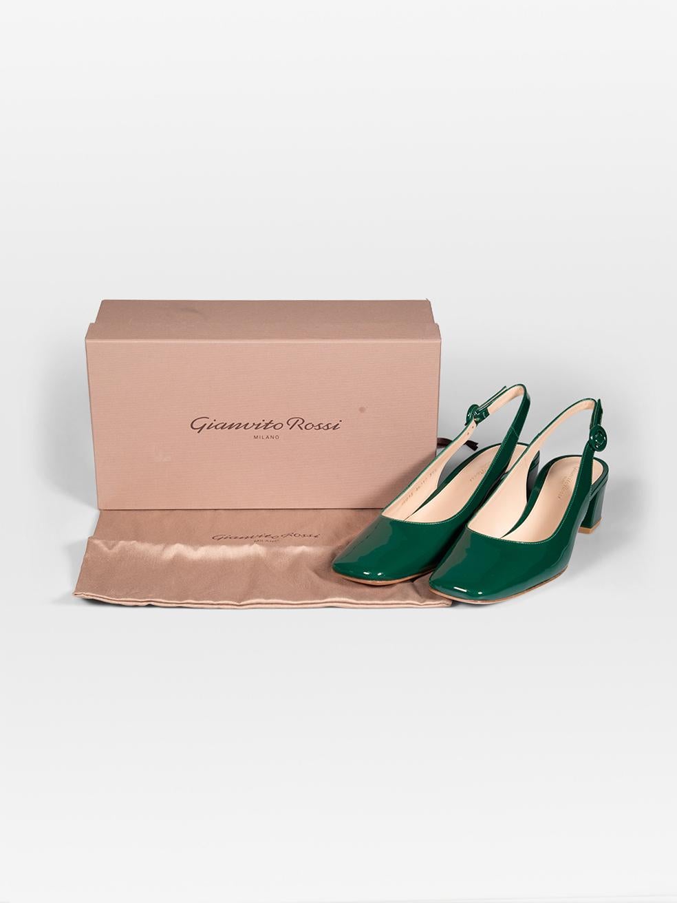 Gianvito Rossi Green Patent Square Toe Heels Size IT 39.5 For Sale 2