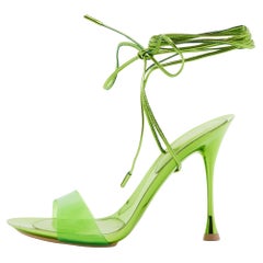 Gianvito Rossi Green PVC and Leather Spice Ankle Tie Sandals Size 35.5