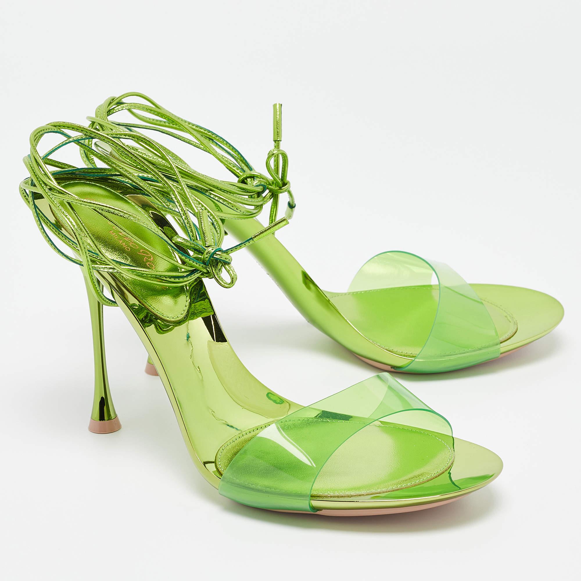 Gianvito Rossi Green PVC and Leather Spice Sandals Size 39 For Sale 2