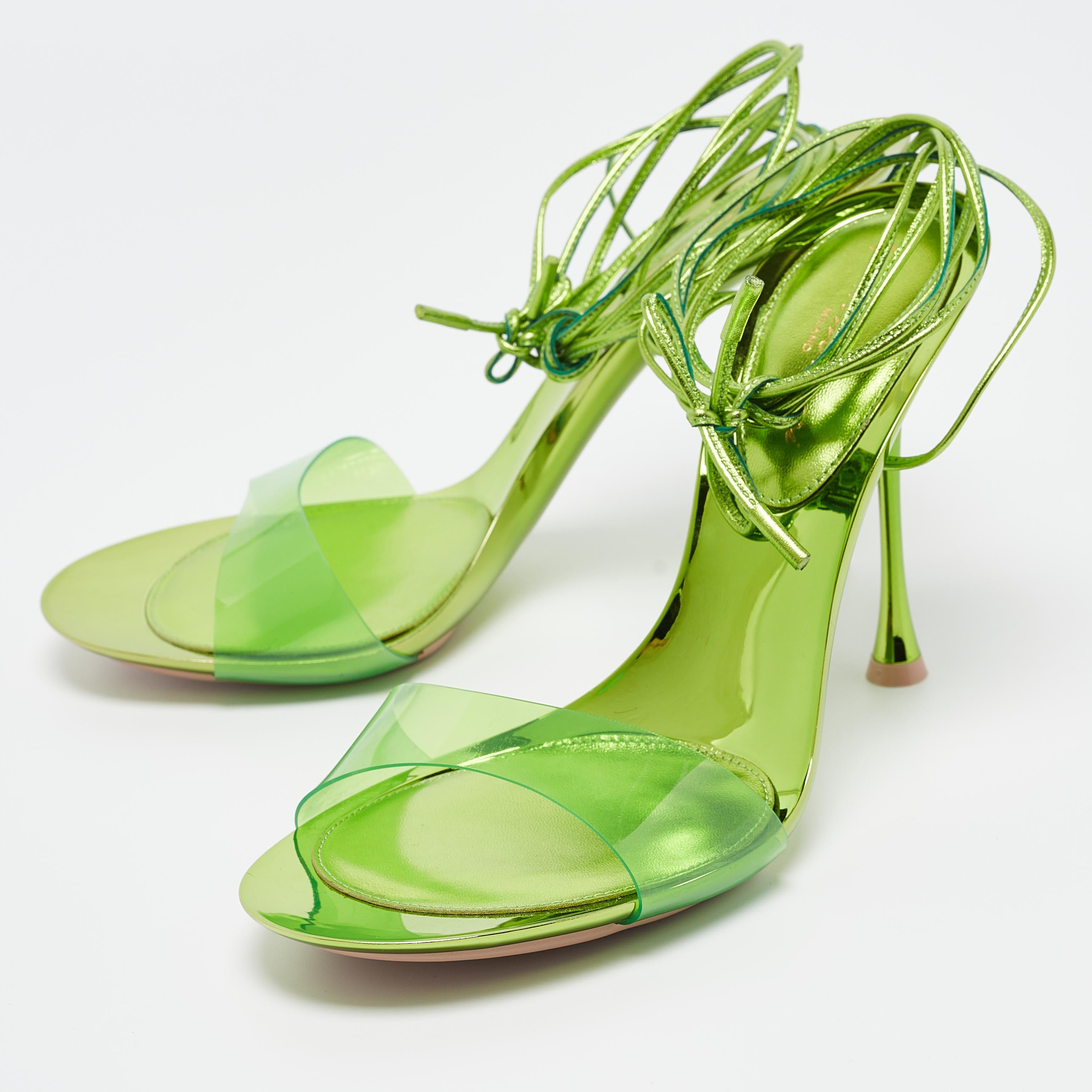 Gianvito Rossi Green PVC and Leather Spice Sandals Size 39 For Sale 5