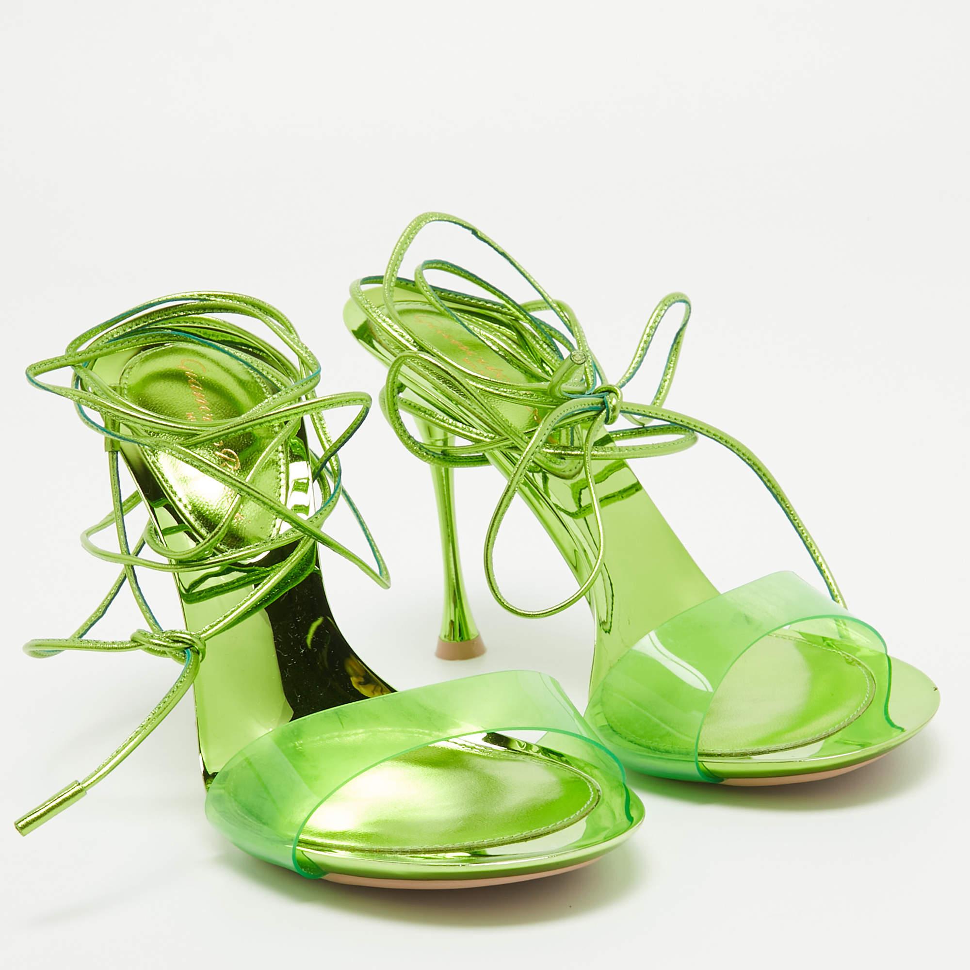 Women's Gianvito Rossi Green PVC and Leather Spice Sandals Size 39.5 For Sale