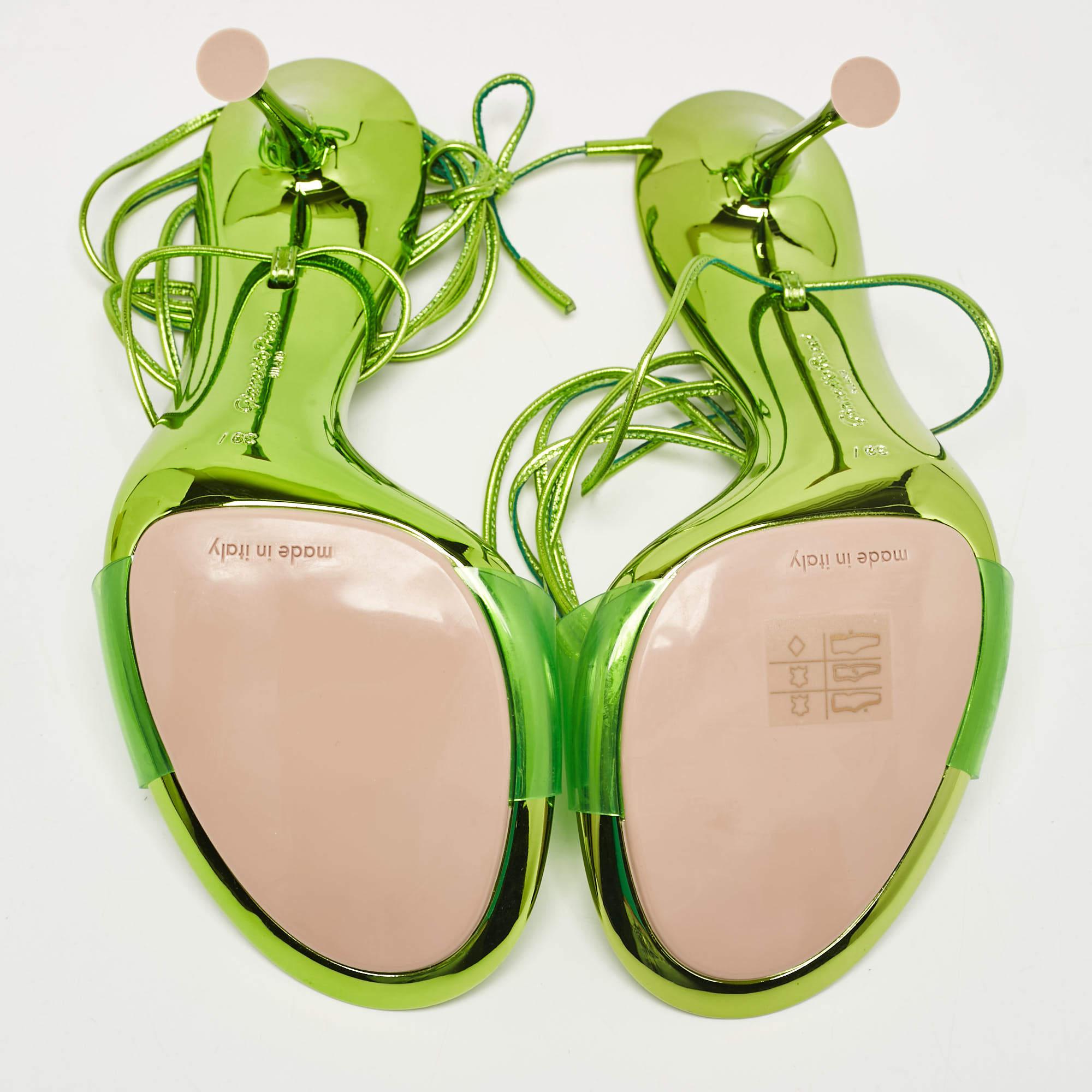 Gianvito Rossi Green PVC and Leather Spice Sandals Size 39.5 For Sale 2