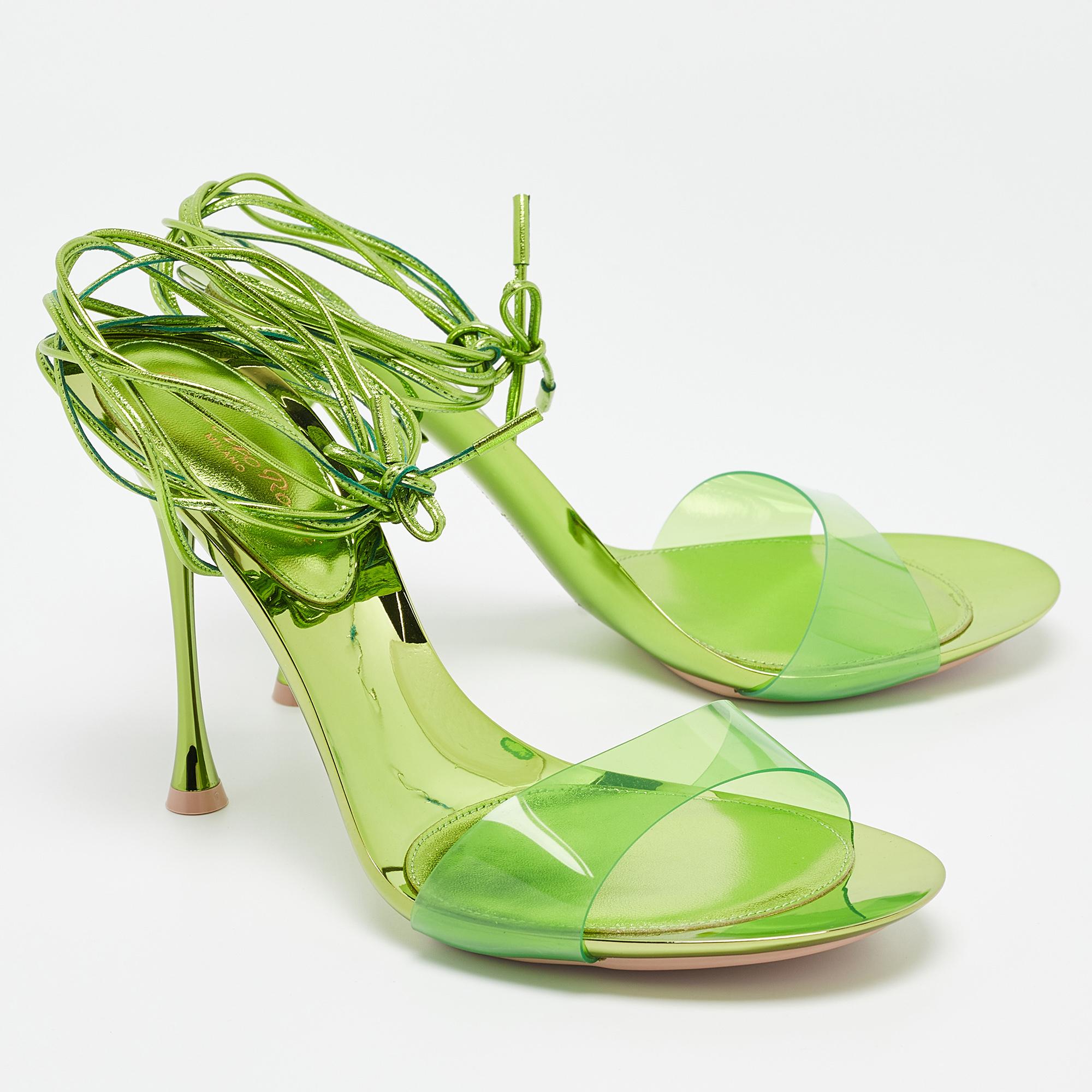 Gianvito Rossi Green PVC and Leather Spice Sandals Size 39.5 For Sale 4