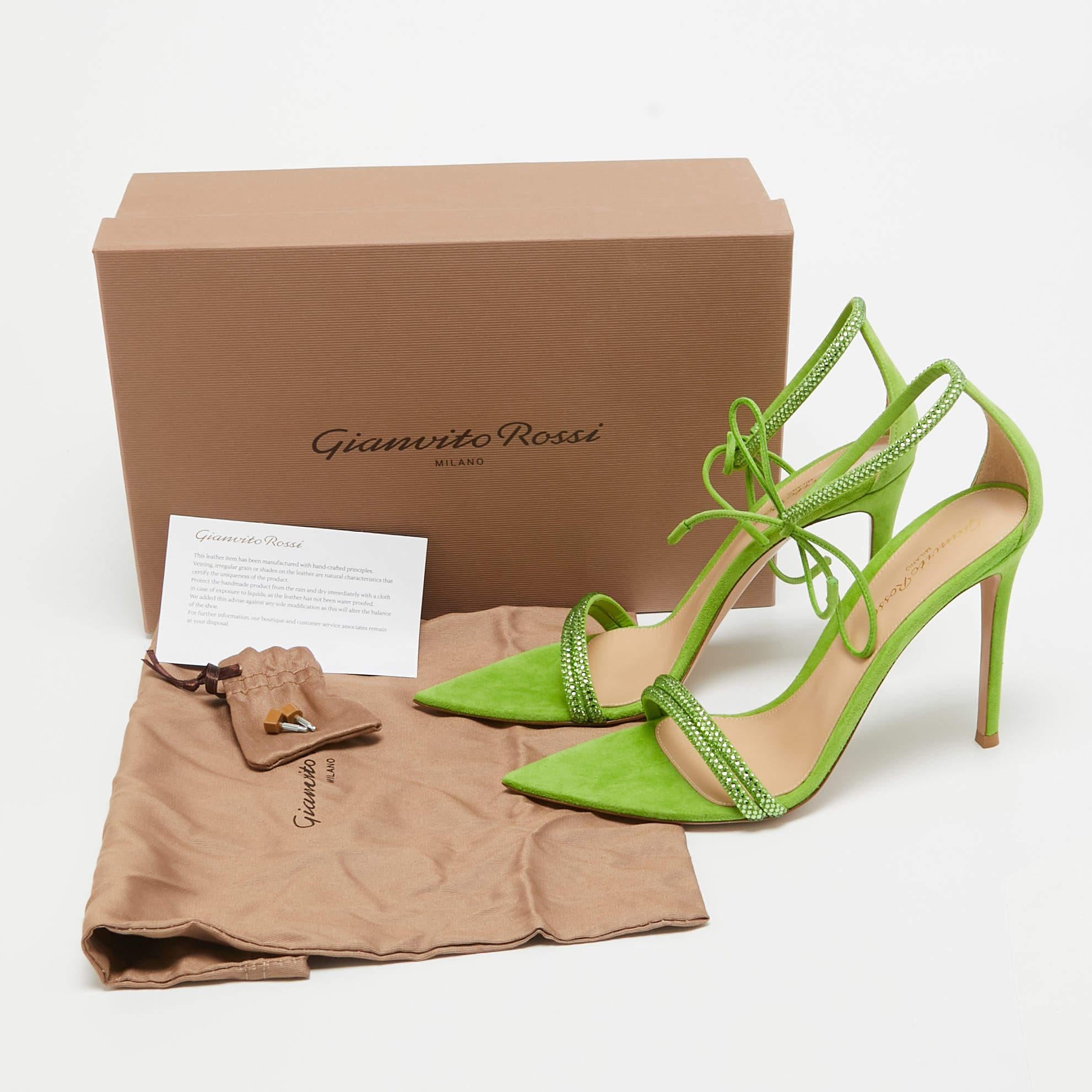 Gianvito Rossi Green Suede Crystal Embellished Montecarlo Sandals Size 39 For Sale 5