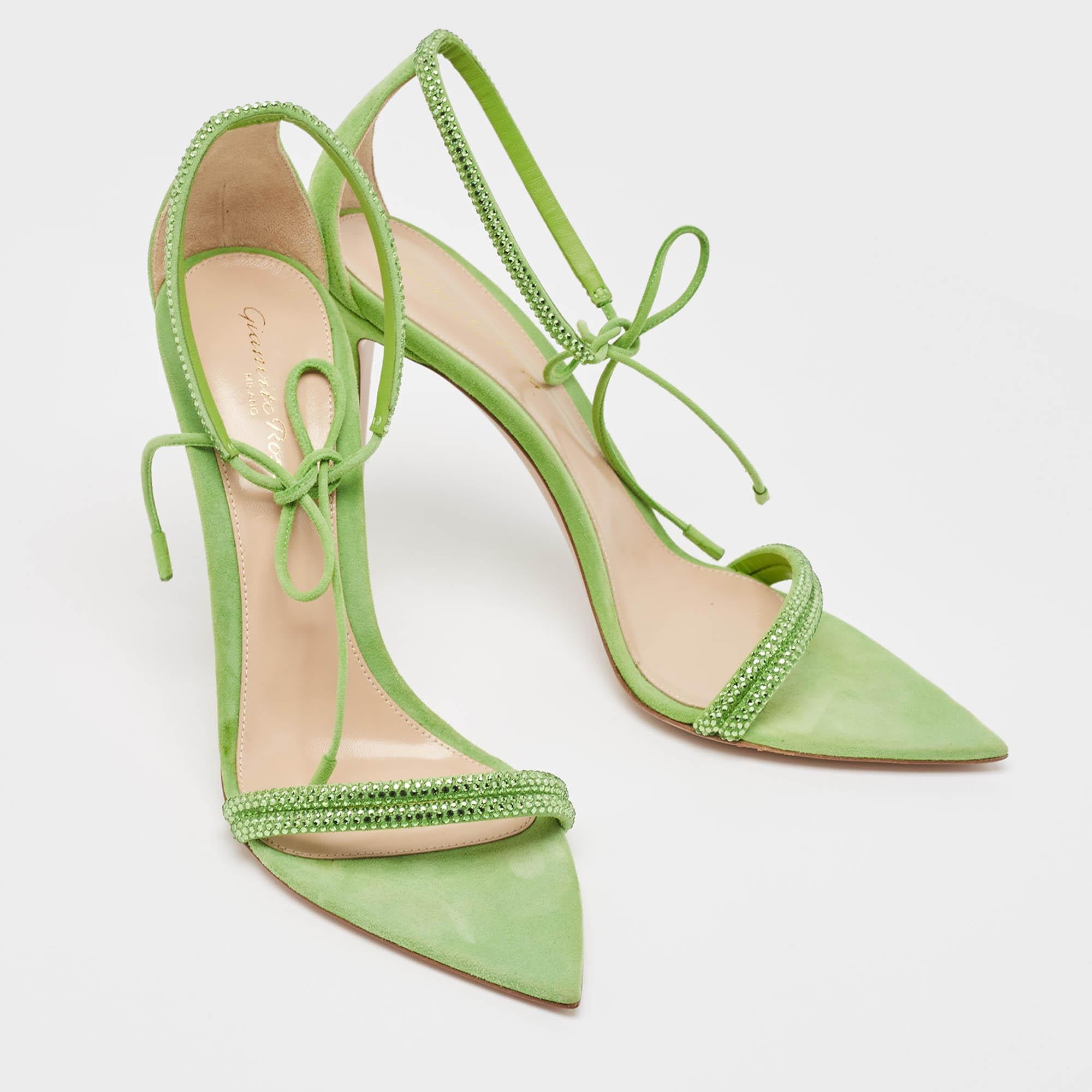 Donna Gianvito Rossi Greene & Greene Greene in pelle scamosciata impreziosita da cristalli Sandali Montecarlo Taglia 40 in vendita