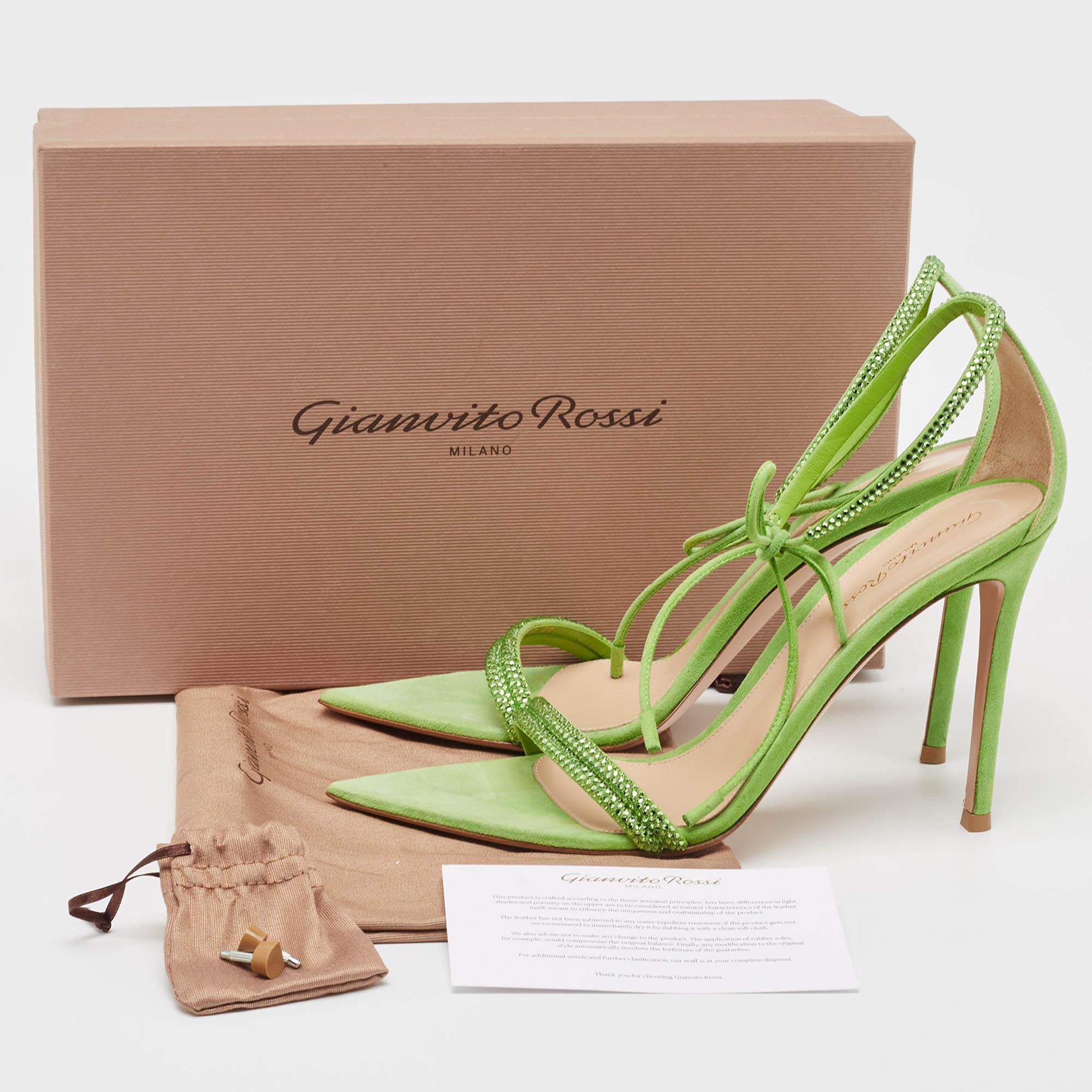 Gianvito Rossi Green Suede Crystal Embellished Montecarlo Sandals Size 40 For Sale 5
